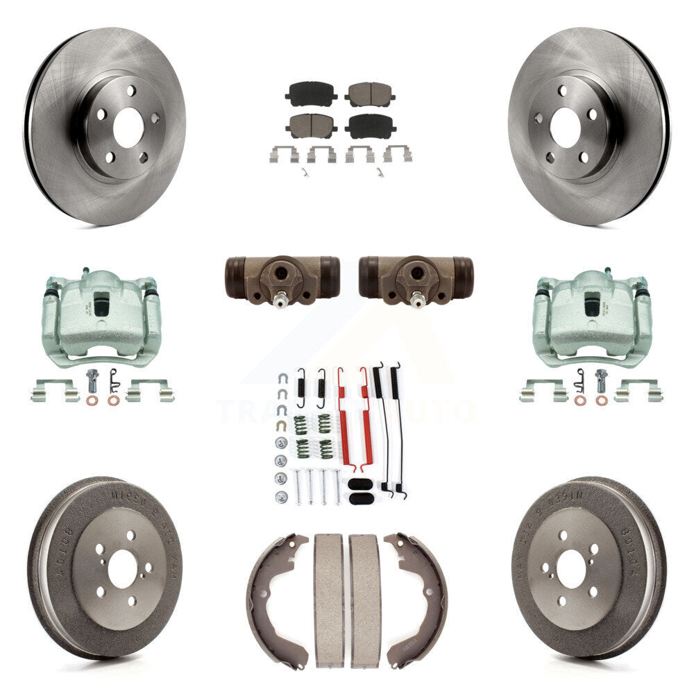Front Rear Brake Caliper Rotors Drum Ceramic Pad Shoe Cylinder & Hardware Kit (11Pc) For KC8-100873C