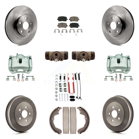 Front Rear Brake Caliper Rotors Drum Ceramic Pad Shoe Cylinder & Hardware Kit (11Pc) For KC8-100873C