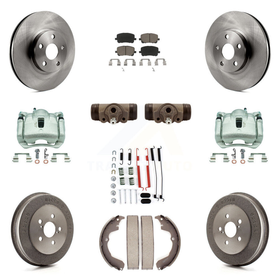 Front Rear Brake Caliper Rotors Drum Ceramic Pad Shoe Cylinder & Hardware Kit (11Pc) For KC8-100873C