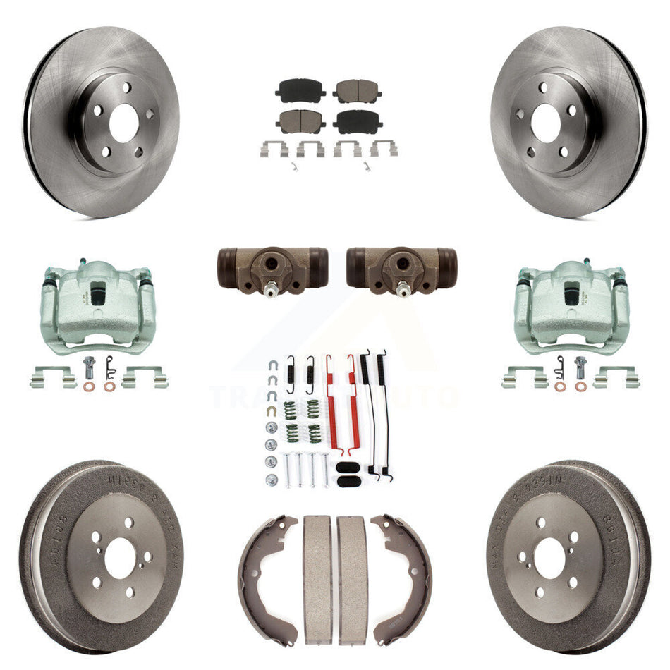 Front Rear Brake Caliper Rotors Drum Ceramic Pad Shoe Cylinder & Hardware Kit (11Pc) For KC8-100873C