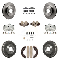 Front Rear Disc Brake Caliper Rotors Drums Semi-Metallic Pads Shoes Wheel Cylinders And Hardware Kit (11Pc) For Honda Civic KC8-100874P