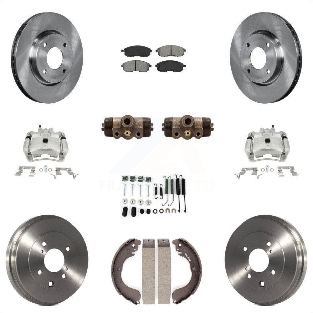 Front Rear Disc Brake Caliper Rotors Drums Semi-Metallic Pads Shoes Wheel Cylinders And Hardware Kit (11Pc) For Nissan Sentra KC8-100874S by Transit Auto