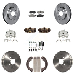 Front Rear Disc Brake Caliper Rotors Drums Semi-Metallic Pads Shoes Wheel Cylinders And Hardware Kit (11Pc) For Nissan Sentra KC8-100874S