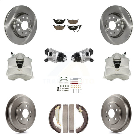 Front Rear Disc Brake Caliper Rotors Drums Ceramic Pads Shoes Wheel Cylinders And Hardware Kit (11Pc) For Volkswagen Jetta With 280mm Diameter Rotor KC8-100875C by Transit Auto