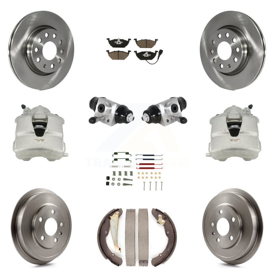 Front Rear Disc Brake Caliper Rotors Drums Ceramic Pads Shoes Wheel Cylinders And Hardware Kit (11Pc) For Volkswagen Jetta With 280mm Diameter Rotor KC8-100875C