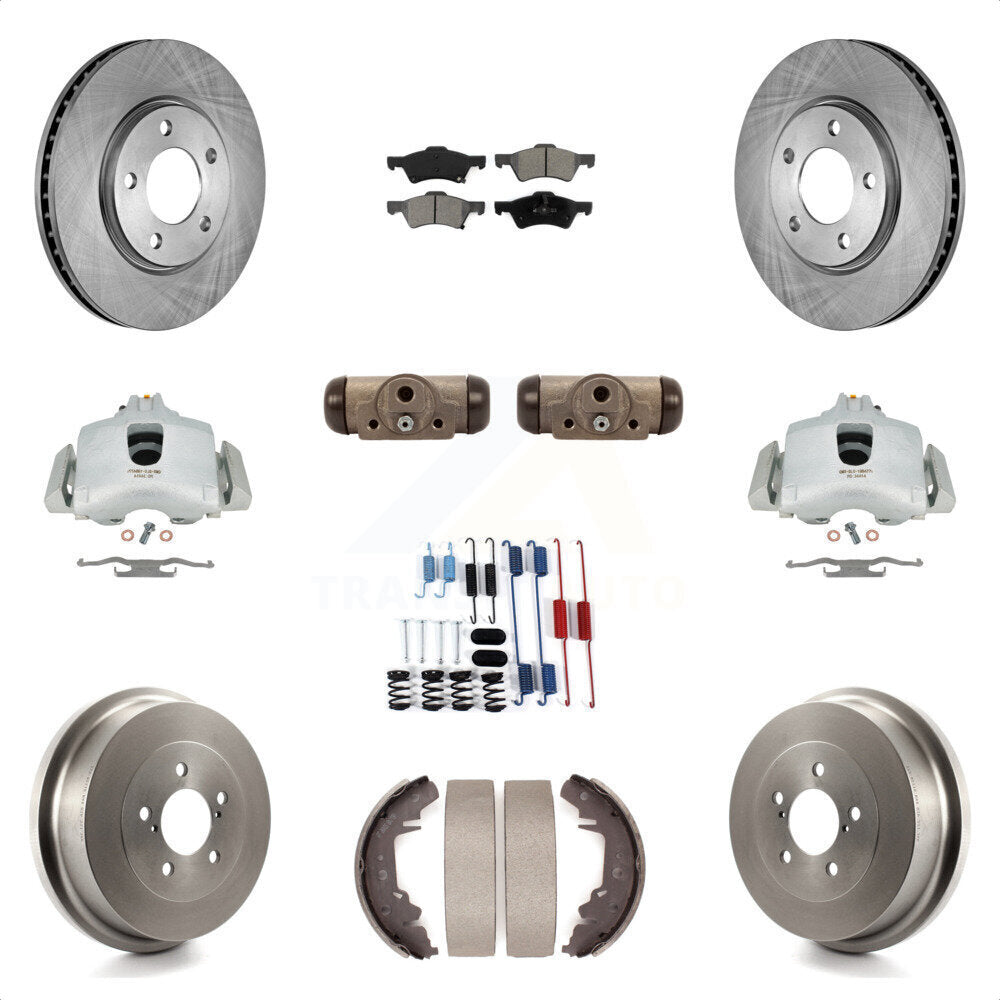 Front Rear Disc Brake Caliper Rotors Drums Semi-Metallic Pads Shoes Wheel Cylinders And Hardware Kit (11Pc) For Dodge Chrysler Town & Country Grand Caravan rear brakes KC8-100875S by Transit Auto