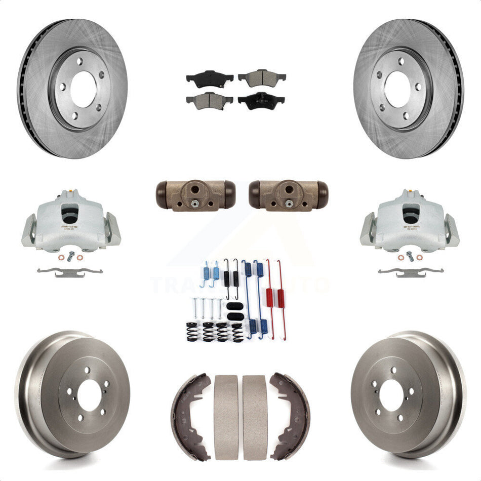 Front Rear Disc Brake Caliper Rotors Drums Semi-Metallic Pads Shoes Wheel Cylinders And Hardware Kit (11Pc) For Dodge Chrysler Town & Country Grand Caravan rear brakes KC8-100875S by Transit Auto