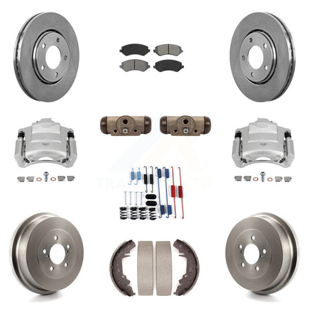 Front Rear Brake Caliper Rotor Drum Semi-Metallic Pad Shoe Cylinder Kit (11Pc) For Dodge KC8-100876S