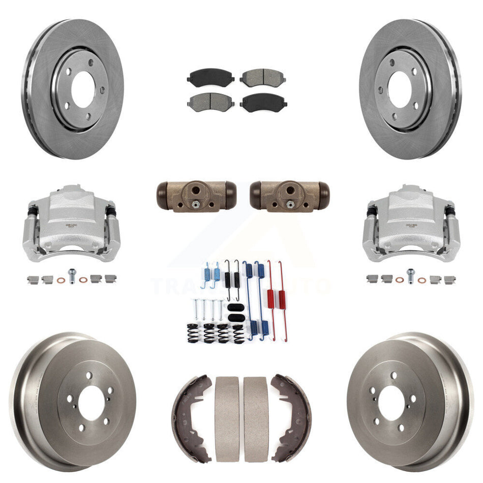 Front Rear Brake Caliper Rotor Drum Semi-Metallic Pad Shoe Cylinder Kit (11Pc) For Dodge KC8-100876S