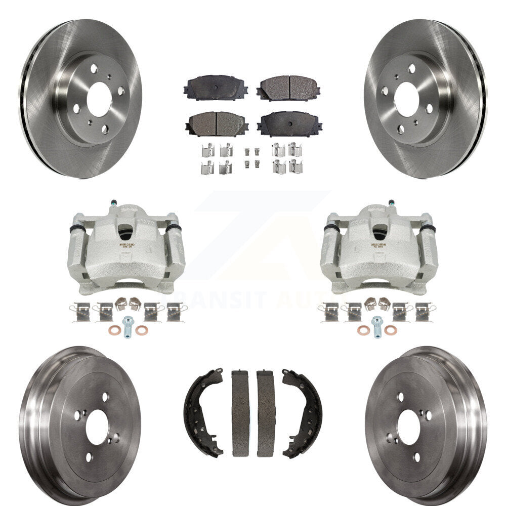 Front Rear Disc Brake Caliper Rotors Drums Ceramic Pads Kit (8Pc) For Toyota Yaris KC8-100876T
