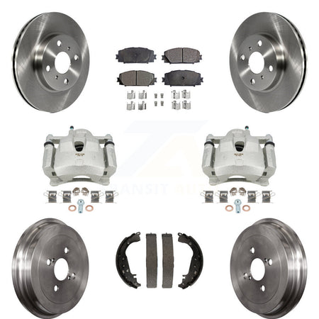 Front Rear Disc Brake Caliper Rotors Drums Ceramic Pads Kit (8Pc) For Toyota Yaris KC8-100876T