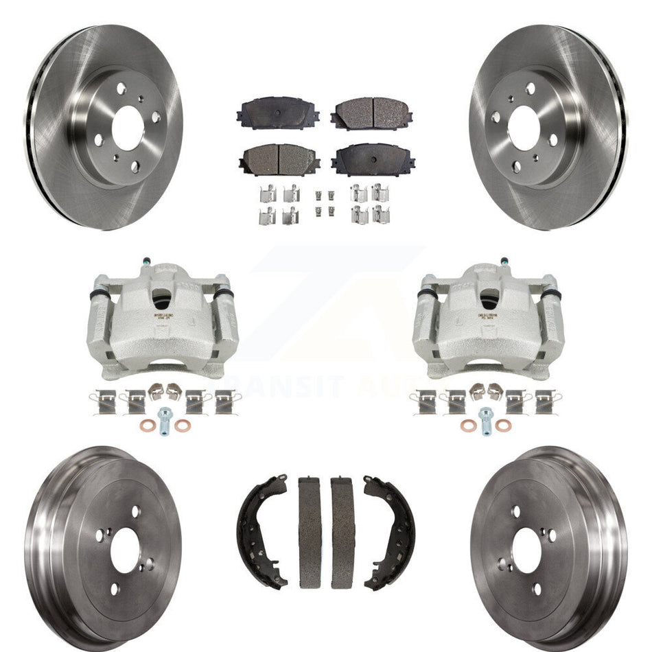 Front Rear Disc Brake Caliper Rotors Drums Ceramic Pads Kit (8Pc) For Toyota Yaris KC8-100876T