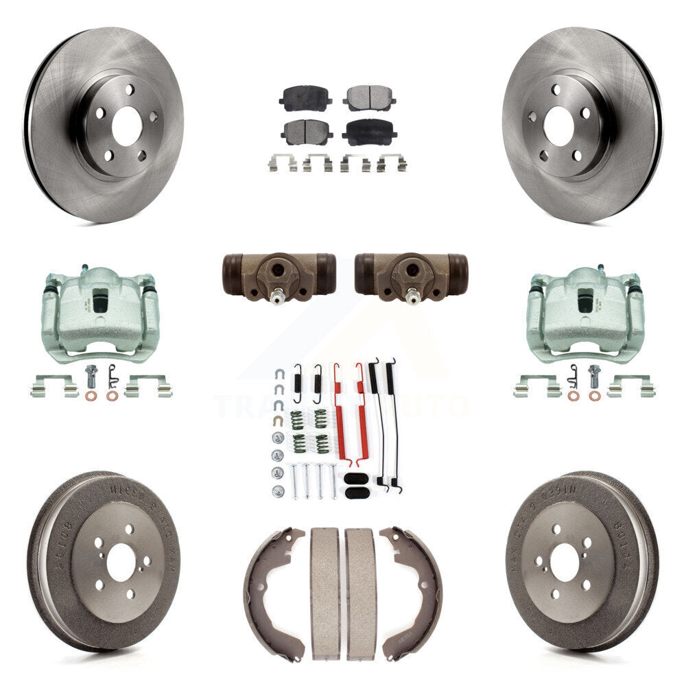 Front Rear Brake Caliper Rotors Drum Semi-Metallic Pad Shoe Cylinder Kit (11Pc) For Vibe KC8-100877P