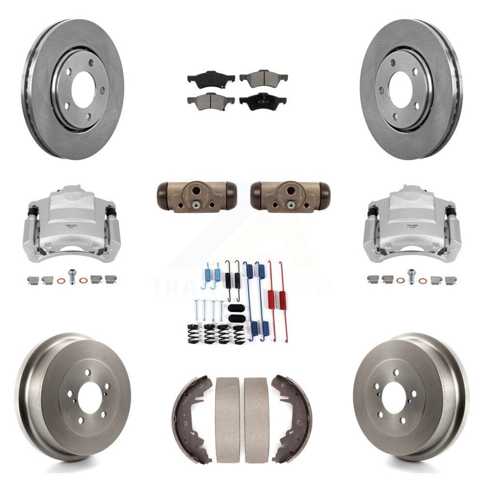 Front Rear Disc Brake Caliper Rotors Drum Semi-Metallic Pad Shoe Cylinder Kit (11Pc) For KC8-100877S
