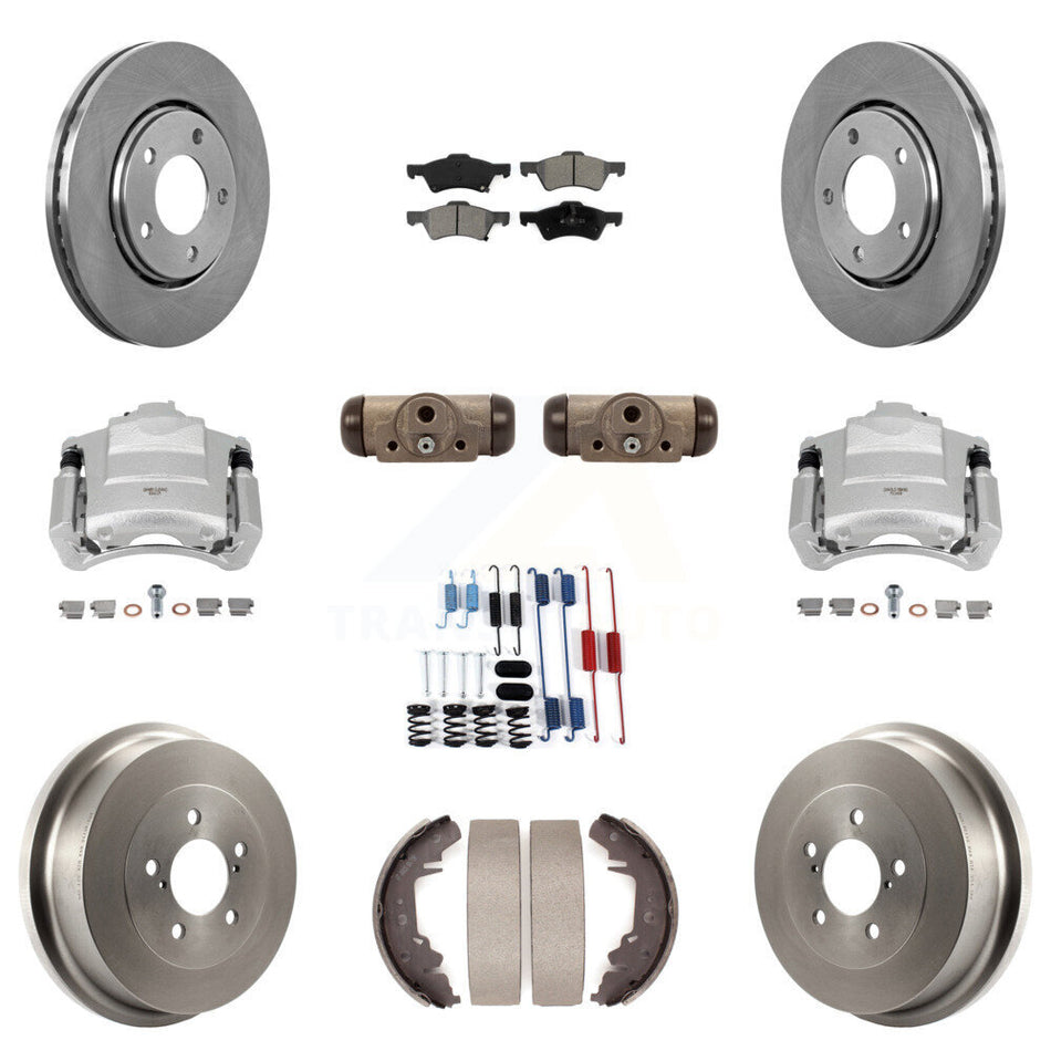 Front Rear Disc Brake Caliper Rotors Drum Semi-Metallic Pad Shoe Cylinder Kit (11Pc) For KC8-100877S