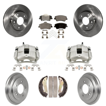 Front Rear Disc Brake Caliper Rotors Drums Ceramic Pads Kit (8Pc) For Hyundai Elantra KC8-100877T