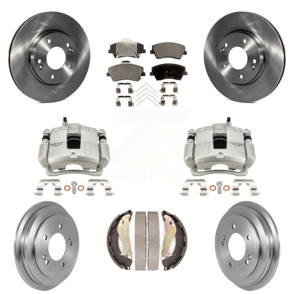 Front Rear Disc Brake Caliper Rotors Drums Ceramic Pads Kit (8Pc) For Hyundai Elantra KC8-100877T