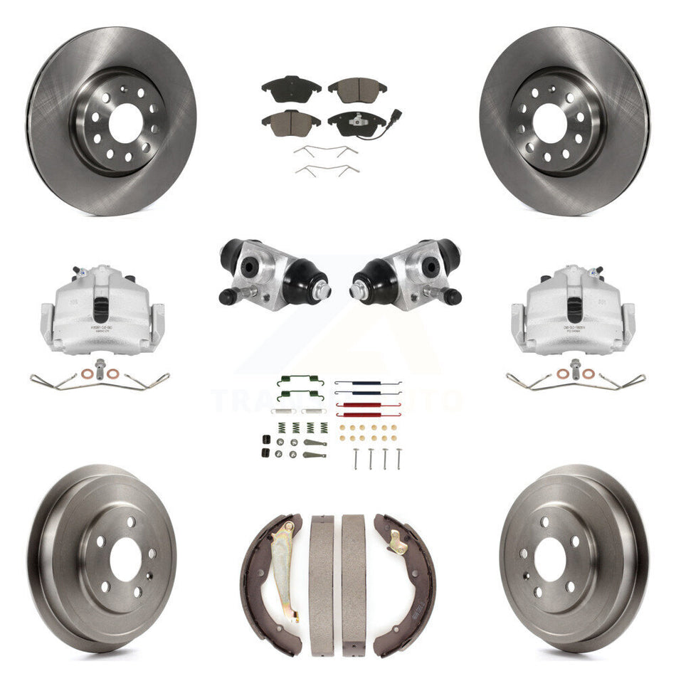 Front Rear Brake Caliper Rotor Drum Ceramic Pad Shoe Cylinder And Hardware Kit (11Pc) For 2011-2012 Volkswagen Jetta 2.5L with rear brakes With 312mm Diameter KC8-100878C