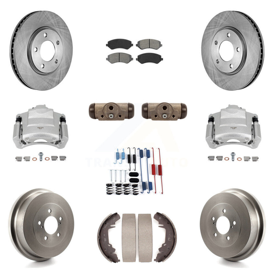 Front Rear Disc Brake Caliper Rotors Drum Semi-Metallic Pad Shoe Cylinder Kit (11Pc) For KC8-100878S
