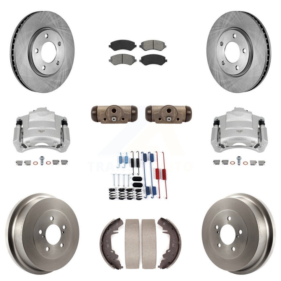 Front Rear Disc Brake Caliper Rotors Drum Semi-Metallic Pad Shoe Cylinder Kit (11Pc) For KC8-100878S