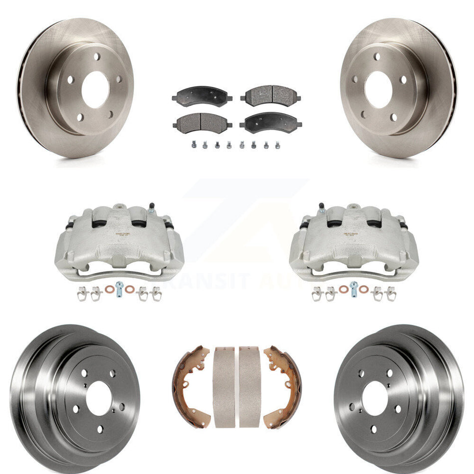 Front Rear Disc Brake Caliper Rotors Drums Ceramic Pads Kit (8Pc) For Dodge Dakota Mitsubishi Raider KC8-100878T