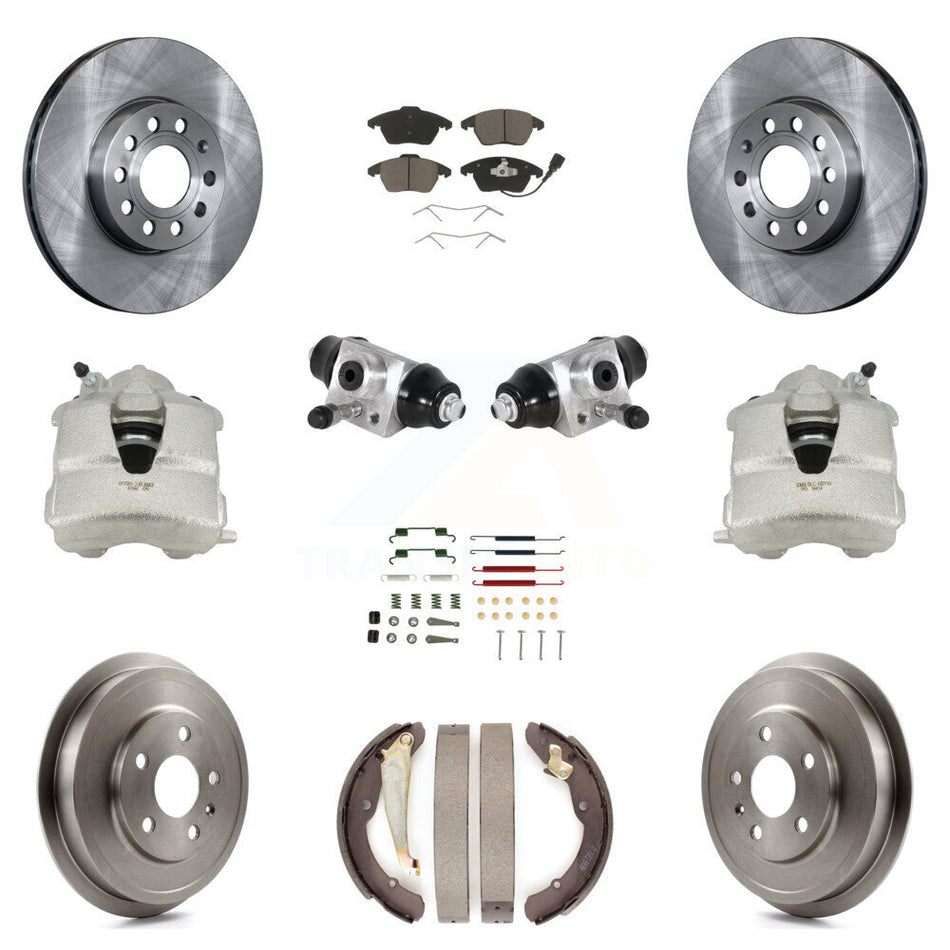 Front Rear Disc Brake Caliper Rotors Drums Ceramic Pads Shoes Wheel Cylinders And Hardware Kit (11Pc) For Volkswagen Jetta With 288mm Diameter Rotor KC8-100879C