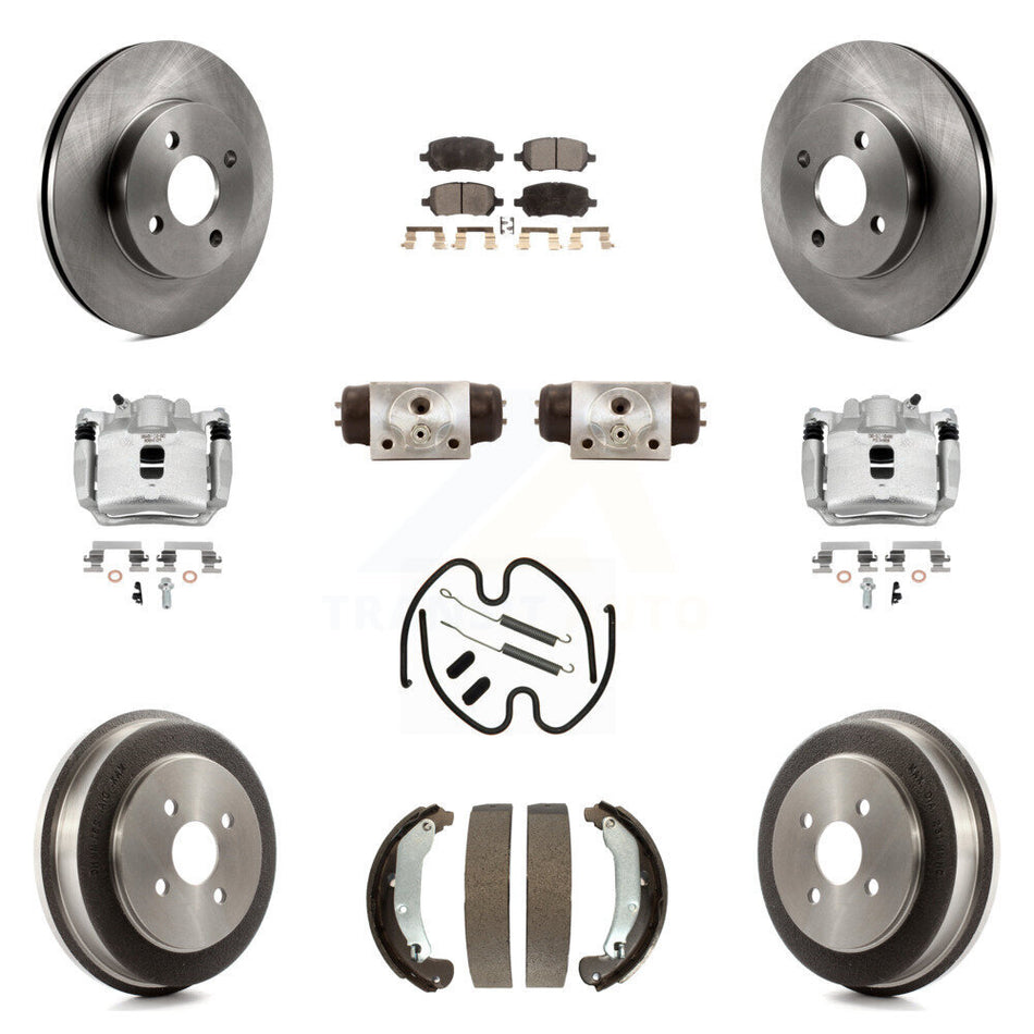 Front Rear Disc Brake Caliper Rotors Drum Semi-Metallic Pad Shoe Cylinder Kit (11Pc) For KC8-100879P