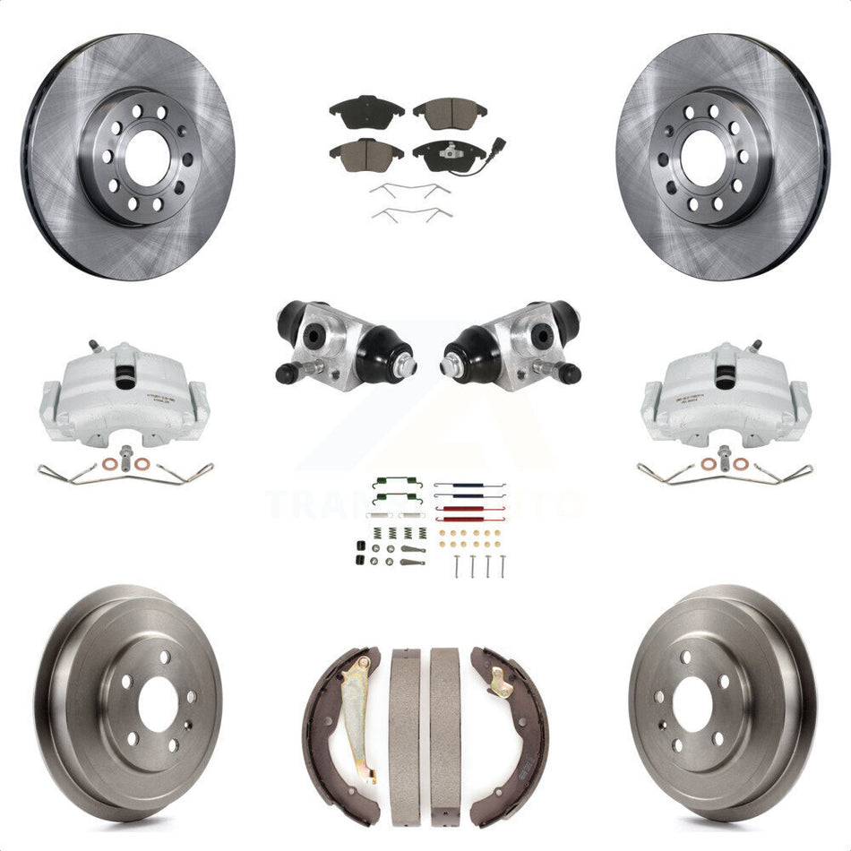 Front Rear Brake Caliper Rotor Drum Ceramic Pad Shoe Cylinder And Hardware Kit (11Pc) For 2011-2012 Volkswagen Jetta 2.5L with rear brakes With 288mm Diameter KC8-100880C by Transit Auto