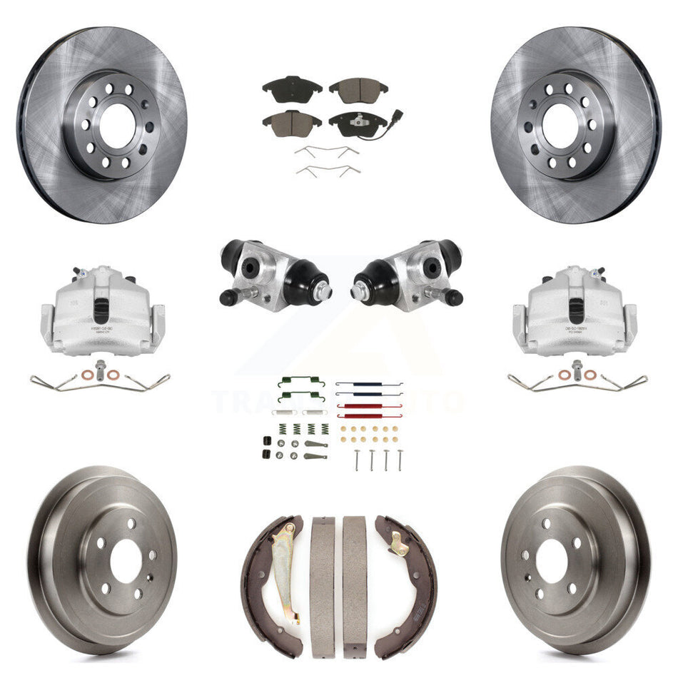 Front Rear Brake Caliper Rotor Drum Ceramic Pad Shoe Cylinder And Hardware Kit (11Pc) For 2011-2012 Volkswagen Jetta 2.5L with rear brakes With 288mm Diameter KC8-100880C