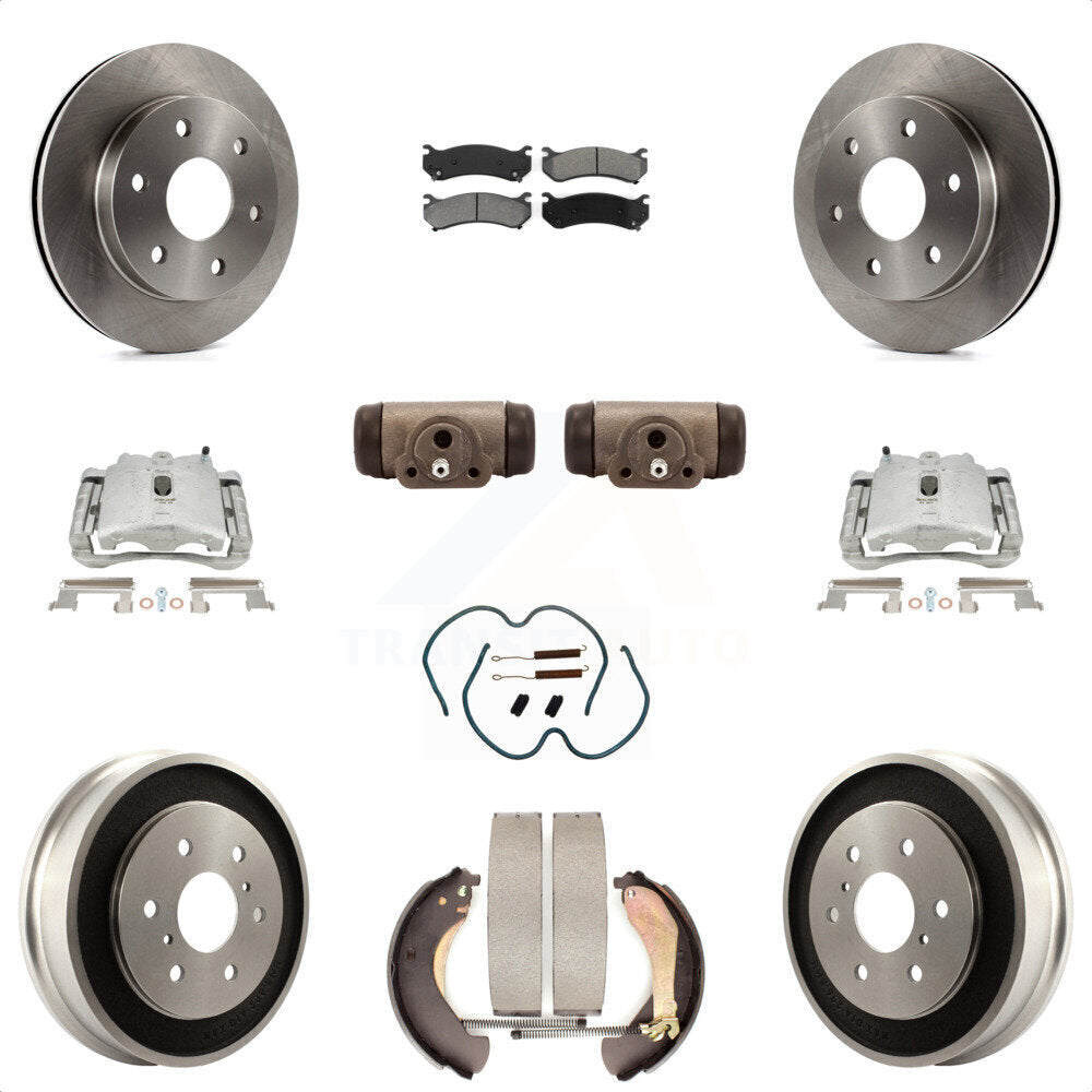 Front Rear Disc Brake Caliper Rotors Drums Semi-Metallic Pads Shoes Wheel Cylinders And Hardware Kit (11Pc) For Chevrolet Silverado 1500 GMC Sierra Classic With 7000 Lb GVW KC8-100880S by Transit Auto