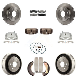 Front Rear Disc Brake Caliper Rotors Drums Semi-Metallic Pads Shoes Wheel Cylinders And Hardware Kit (11Pc) For Chevrolet Silverado 1500 GMC Sierra Classic With 7000 Lb GVW KC8-100880S