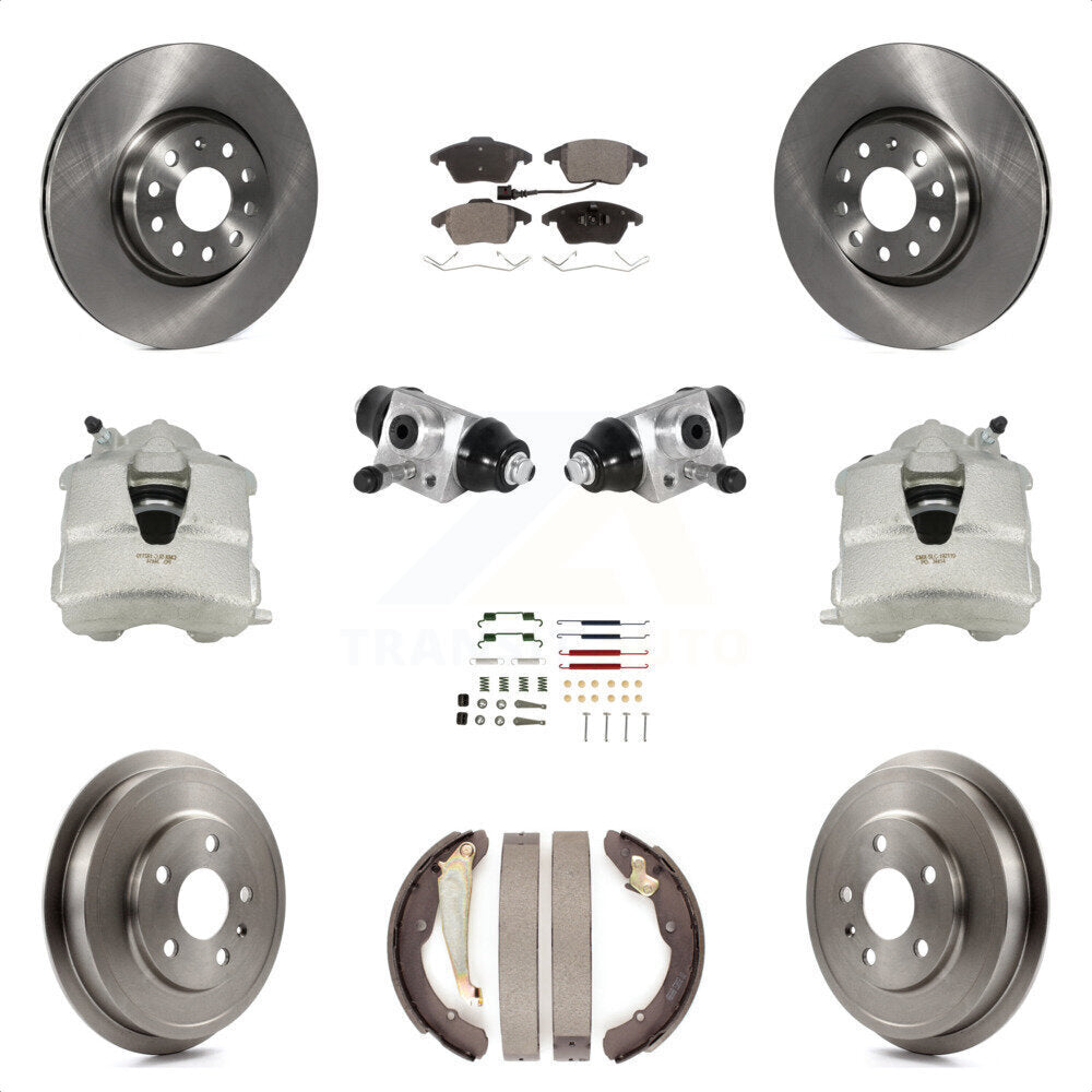 Front Rear Disc Brake Caliper Rotors Drums Ceramic Pads Shoes Wheel Cylinders And Hardware Kit (11Pc) For Volkswagen Jetta With 312mm Diameter Rotor KC8-100880T by Transit Auto