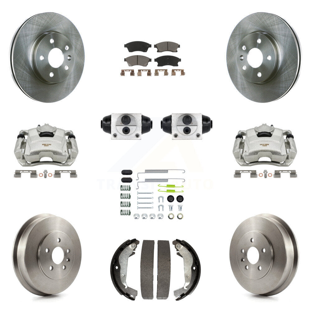 Front Rear Brake Caliper Rotors Drum Ceramic Pad Shoe Cylinder & Hardware Kit (11Pc) For KC8-100881C