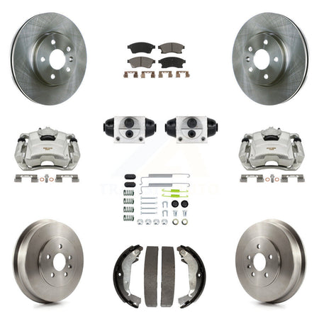Front Rear Brake Caliper Rotors Drum Ceramic Pad Shoe Cylinder & Hardware Kit (11Pc) For KC8-100881C