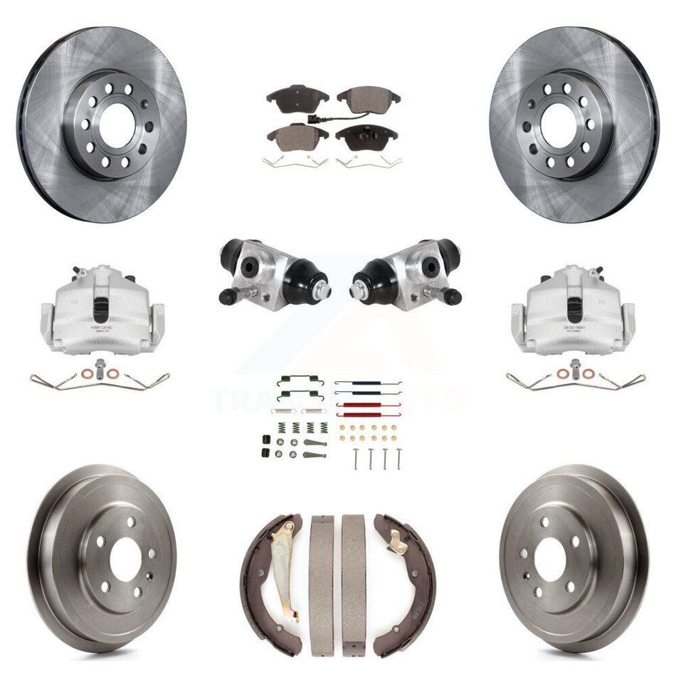Front Rear Brake Caliper Rotor Drum Ceramic Pad Shoe Cylinder And Hardware Kit (11Pc) For 2011-2012 Volkswagen Jetta 2.5L with rear brakes With 288mm Diameter KC8-100881T
