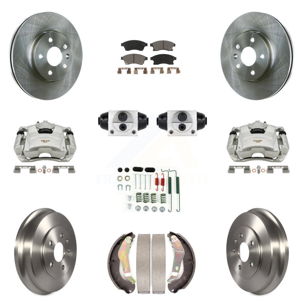 Front Rear Brake Caliper Rotors Drum Ceramic Pad Shoe Cylinder & Hardware Kit (11Pc) For KC8-100882C