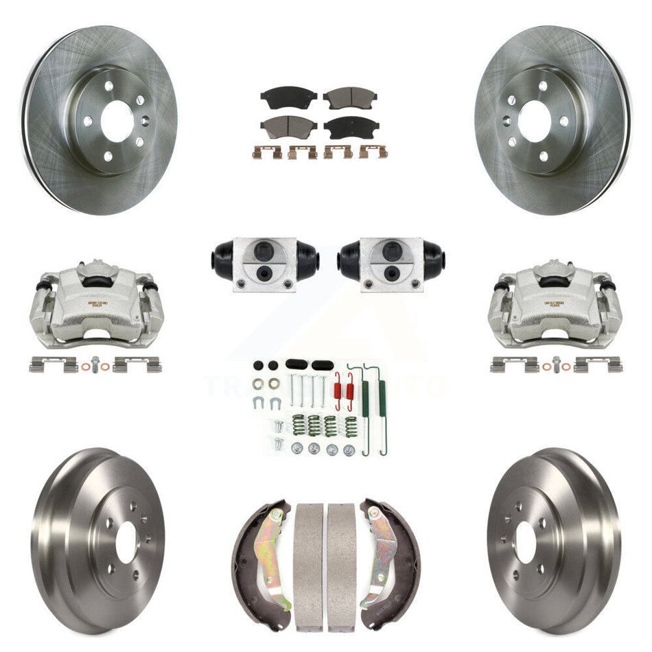Front Rear Brake Caliper Rotors Drum Ceramic Pad Shoe Cylinder & Hardware Kit (11Pc) For KC8-100882C