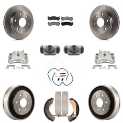 Front Rear Disc Brake Caliper Rotors Drums Semi-Metallic Pads Shoes Wheel Cylinders And Hardware Kit (11Pc) For Chevrolet Silverado 1500 GMC Sierra Classic With 6400 Lb GVW KC8-100882S