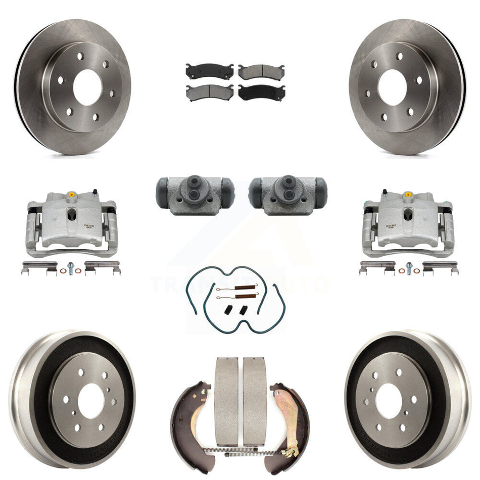 Front Rear Disc Brake Caliper Rotors Drums Semi-Metallic Pads Shoes Wheel Cylinders And Hardware Kit (11Pc) For Chevrolet Silverado 1500 GMC Sierra Classic With 6400 Lb GVW KC8-100882S