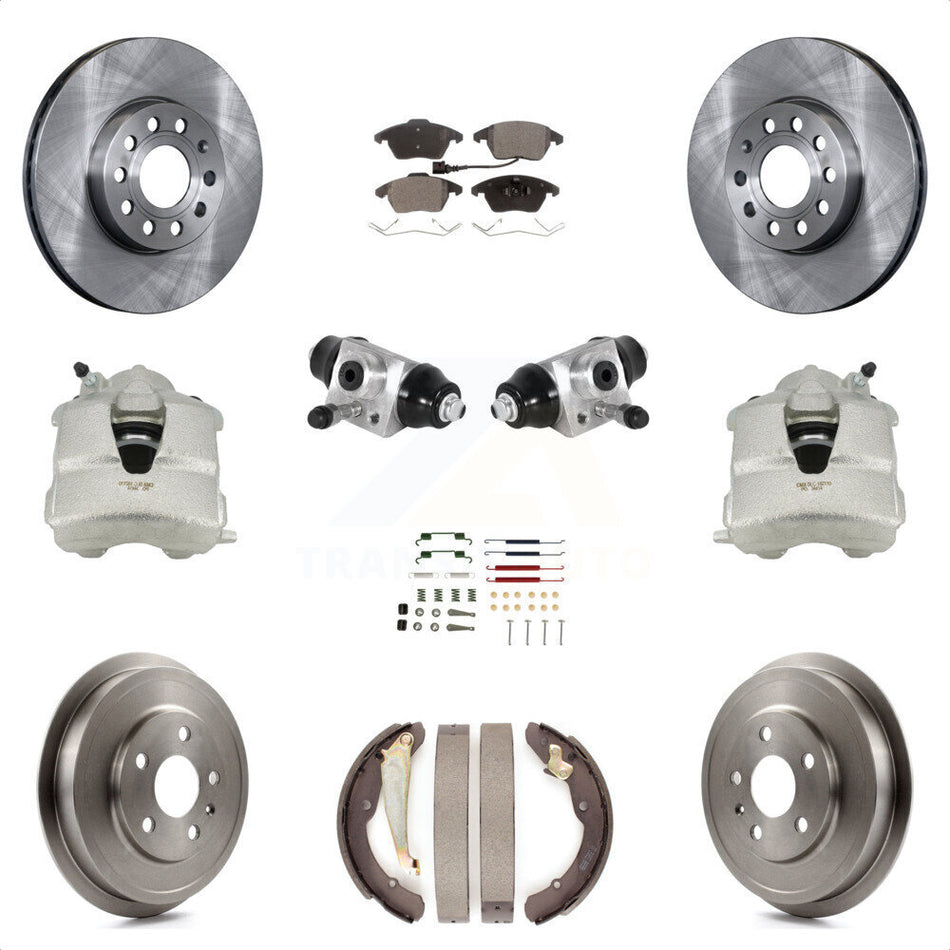 Front Rear Disc Brake Caliper Rotors Drums Ceramic Pads Shoes Wheel Cylinders And Hardware Kit (11Pc) For Volkswagen Jetta With 288mm Diameter Rotor KC8-100882T by Transit Auto