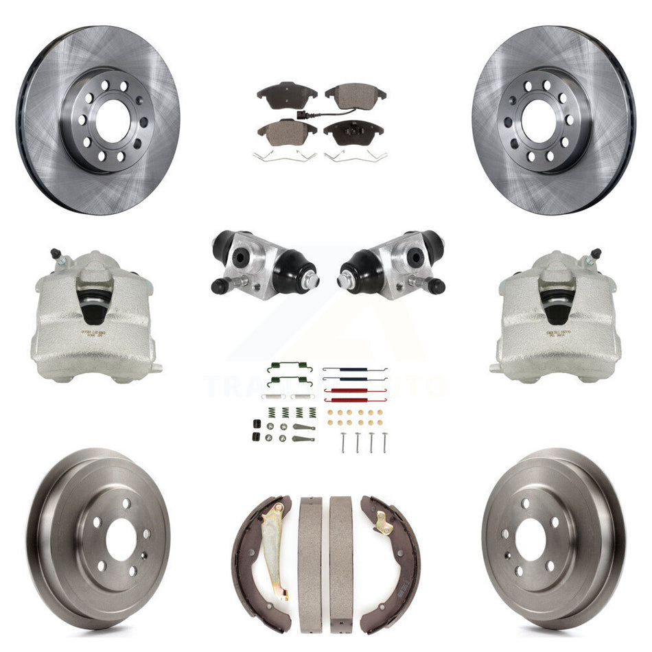 Front Rear Disc Brake Caliper Rotors Drums Ceramic Pads Shoes Wheel Cylinders And Hardware Kit (11Pc) For Volkswagen Jetta With 288mm Diameter Rotor KC8-100882T