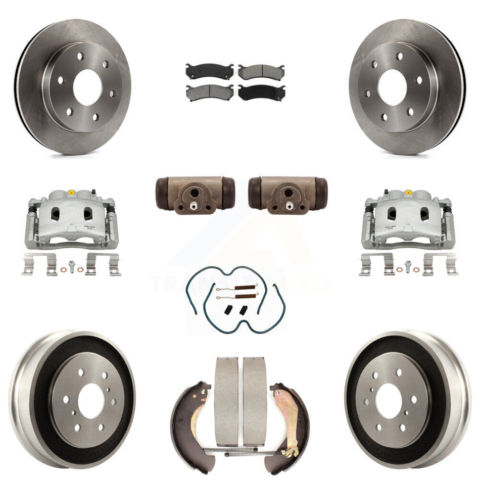 Front Rear Disc Brake Caliper Rotors Drum Semi-Metallic Pad Shoe Cylinder Kit (11Pc) For KC8-100883S