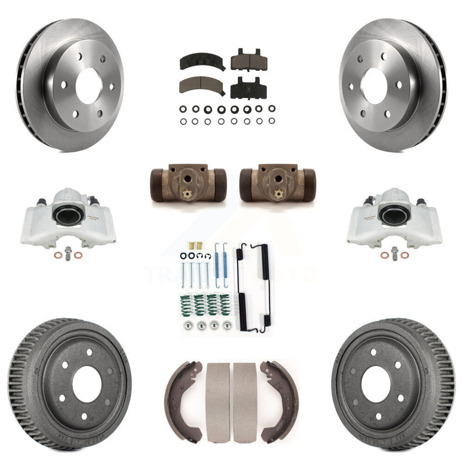 Front Rear Disc Brake Caliper Rotors Drums Ceramic Pads Shoes Wheel Cylinders And Hardware Kit (11Pc) For 1992-1998 Chevrolet K1500 With 10" Diameter Drum KC8-100884C