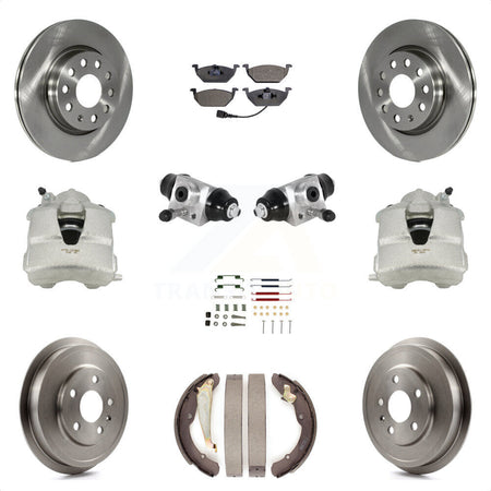 Front Rear Disc Brake Caliper Rotors Drums Ceramic Pads Shoes Wheel Cylinders And Hardware Kit (11Pc) For Volkswagen Jetta With 280mm Diameter Rotor KC8-100884T by Transit Auto