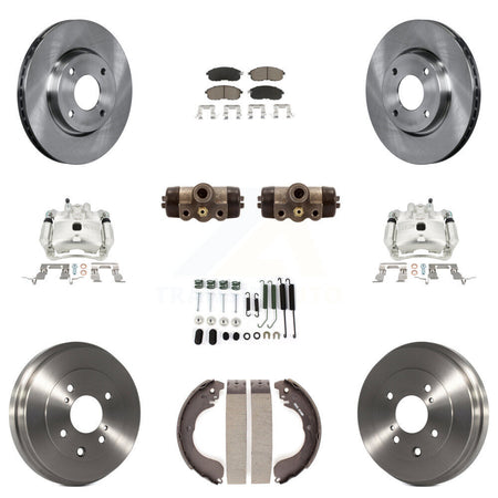 Front Rear Brake Caliper Rotors Drum Ceramic Pad Shoe Cylinder & Hardware Kit (11Pc) For KC8-100885C