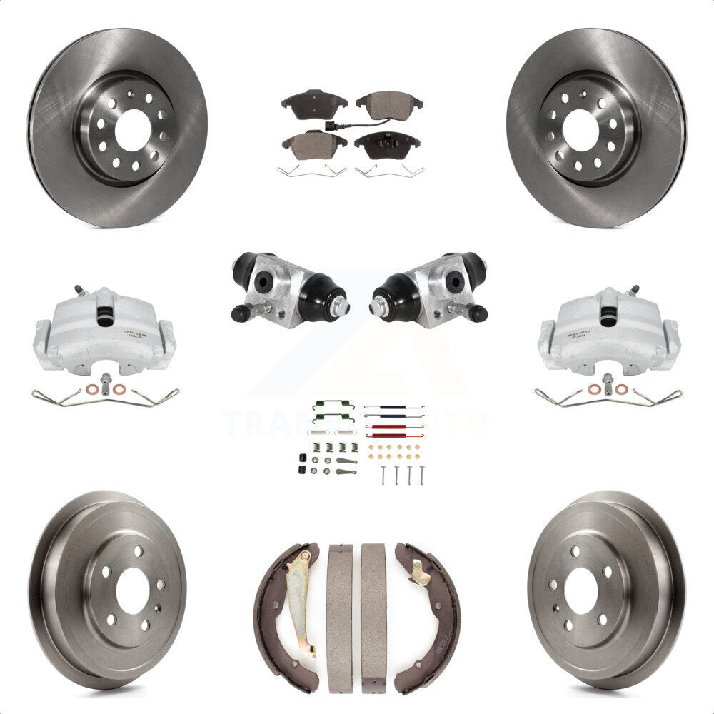 Front Rear Brake Caliper Rotor Drum Semi-Metallic Pad Shoe Cylinder & Hardware Kit (11Pc) For 11-12 Volkswagen Jetta 2.5L with rear brakes With 312mm Diameter KC8-100885P by Transit Auto