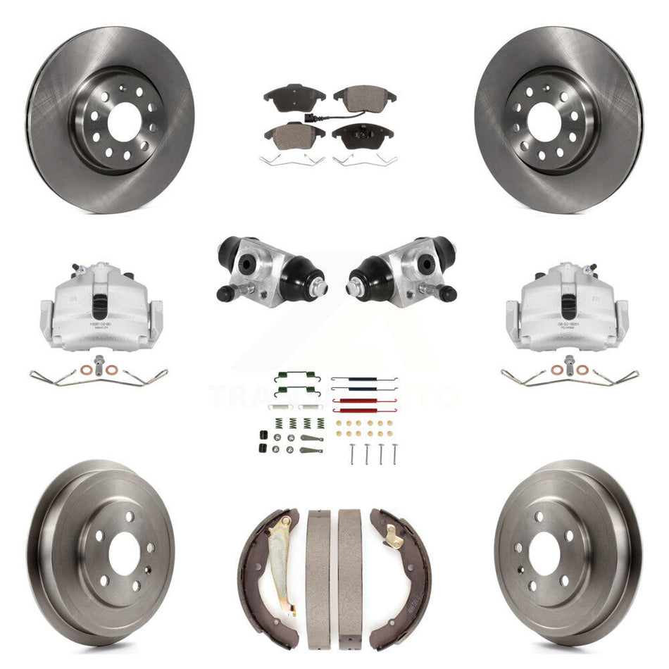 Front Rear Brake Caliper Rotor Drum Semi-Metallic Pad Shoe Cylinder & Hardware Kit (11Pc) For 11-12 Volkswagen Jetta 2.5L with rear brakes With 312mm Diameter KC8-100885P