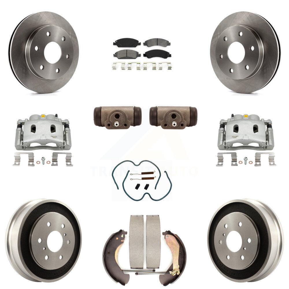 Front Rear Disc Brake Caliper Rotors Drum Semi-Metallic Pad Shoe Cylinder Kit (11Pc) For KC8-100885S