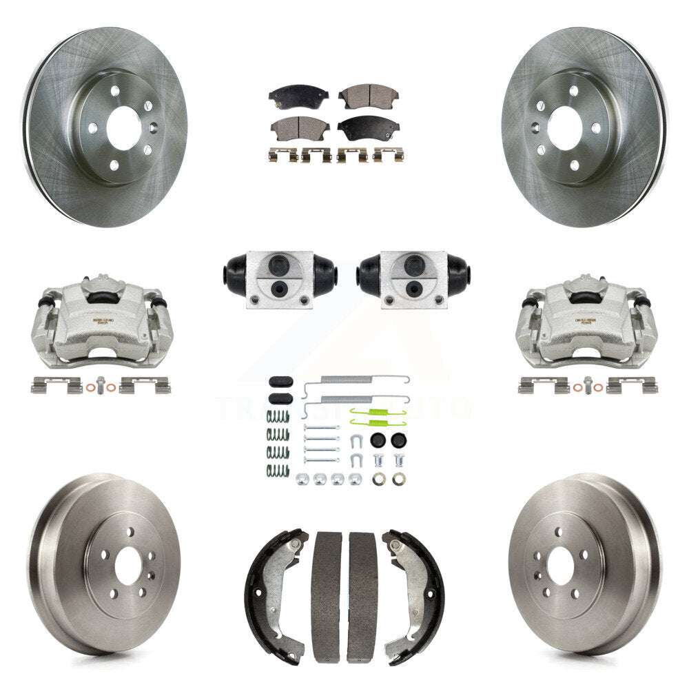 Front Rear Brake Caliper Rotors Drum Ceramic Pad Shoe Cylinder & Hardware Kit (11Pc) For KC8-100885T