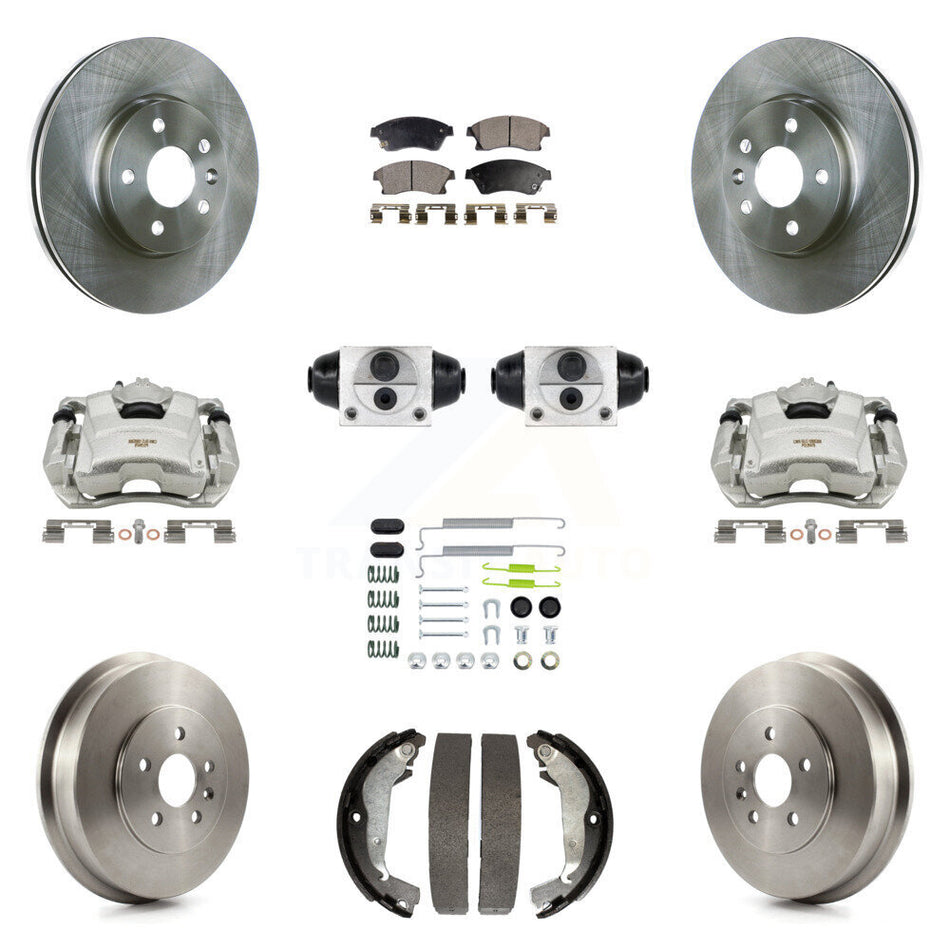 Front Rear Brake Caliper Rotors Drum Ceramic Pad Shoe Cylinder & Hardware Kit (11Pc) For KC8-100885T